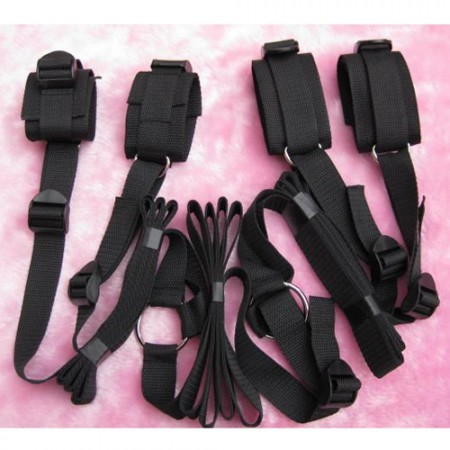 Handcuffs + Foot-cuffs Binding Ropes-Black SKU:63020 € 14.95